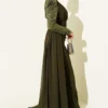 Cape Dress with Sequin Detail Khaki al por mayor dress view 3 - Hicabistan fábrica Turquía
