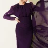 Cape Dress with Sequin Detail Purple al por mayor dress - Hicabistan fábrica Turquía