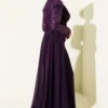 Cape Dress with Sequin Detail Purple al por mayor dress view 3 - Hicabistan fábrica Turquía