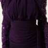 Cape Dress with Sequin Detail Purple al por mayor dress view 4 - Hicabistan fábrica Turquía