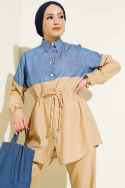 Alternative view of Denim Panel Buttoned Tunic Set Beige