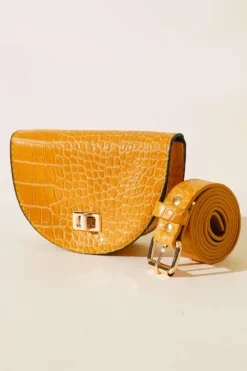 Crocodile Oval Belt Bag Mustard