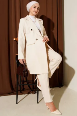 Double-Breasted Blazer Set Beige