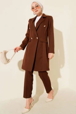 Double-Breasted Blazer Set Brown