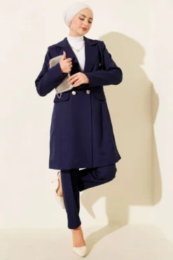 Double-Breasted Blazer Set Navy Blue