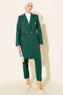 Double-Breasted Blazer Set Emerald
