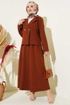 Blazer Skirt Set Brown