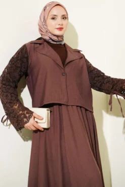 Alternative view of Cross Neck Lace Skirt Two-Piece Set Brown