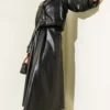 Wrap Neck Leather Skirt Set Black