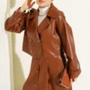 Wrap Neck Leather Skirt Set Tan Großhandel clothing set view 2 - Hicabistan Türkei Fabrik