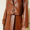 Wrap Neck Leather Skirt Set Tan Großhandel clothing set view 4 - Hicabistan Türkei Fabrik