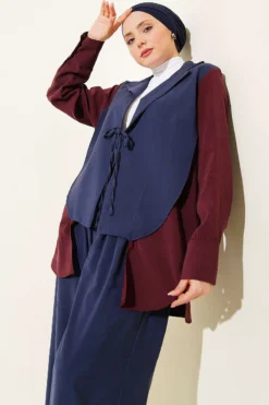 Double Set with Crossed Collar Navy Blue