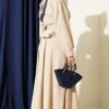 Wrap Neck Double Belted Skirt Set Beige wholesale clothing set view 3 - Hicabistan Turkey factory