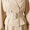 Wrap Neck Double Belted Skirt Set Beige wholesale clothing set view 4 - Hicabistan Turkey factory