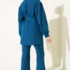 Wrap Neck Belted Two-Piece Set Petrol al por mayor clothing set view 3 - Hicabistan fábrica Turquía