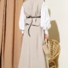 Wrap Neck Parachute Vest Skirt Set Beige en gros clothing set view 3 - Hicabistan usine Turquie