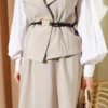 Wrap Neck Parachute Vest Skirt Set Beige en gros clothing set view 4 - Hicabistan usine Turquie