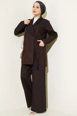 Alternative view of Wrap Side Tied Denim Two-Piece Set Brown