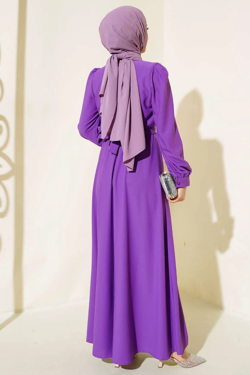 Belted Stone Dress بالجملة dress view 3 - Hicabistan مصنع تركيا