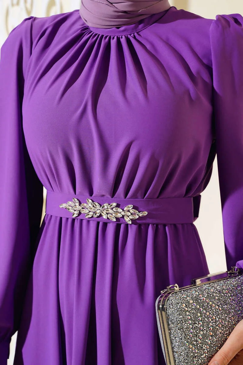 Belted Stone Dress بالجملة dress view 4 - Hicabistan مصنع تركيا