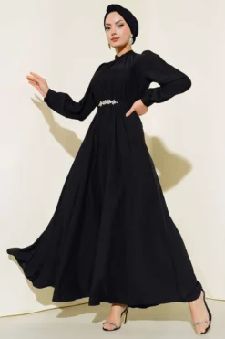 Belted Stone Dress Black