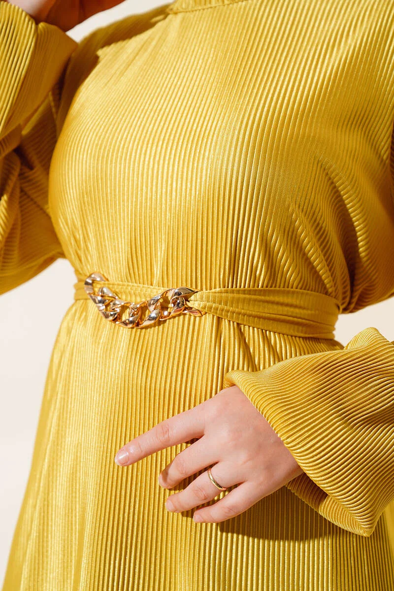 Set with Belt Accessory Mustard Großhandel clothing set view 4 - Hicabistan Türkei Fabrik