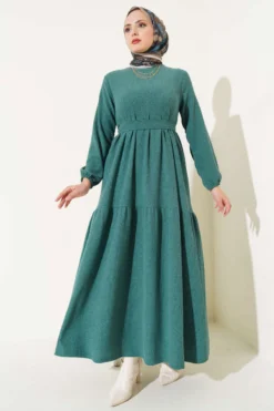 Alternative view of Belted Tree Bark Dress Green