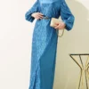 Belted Gathered Pleated Dress Indigo
