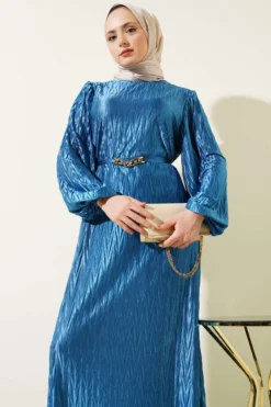 Alternative view of Belted Gathered Pleated Dress Indigo