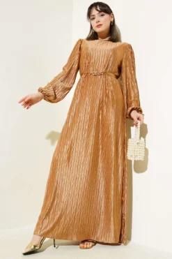 Belted Gathered Pleated Dress