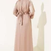 Belted Balloon Sleeve Satin Evening Dress Beige all'ingrosso dress view 3 - Hicabistan fabbrica Turchia
