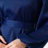 Belted Balloon Sleeve Satin Evening Dress Navy Blue بالجملة dress view 4 - Hicabistan مصنع تركيا