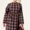 Belted Checkered Flared Dress Plum Großhandel dress view 2 - Hicabistan Türkei Fabrik