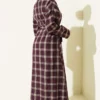 Belted Checkered Flared Dress Plum Großhandel dress view 3 - Hicabistan Türkei Fabrik
