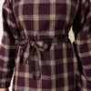 Belted Checkered Flared Dress Plum Großhandel dress view 4 - Hicabistan Türkei Fabrik