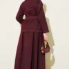 Belted Double Pocket Skirt Set Burgundy wholesale clothing set view 3 - Hicabistan Turkey factory