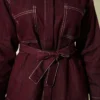 Belted Double Pocket Skirt Set Burgundy wholesale clothing set view 4 - Hicabistan Turkey factory