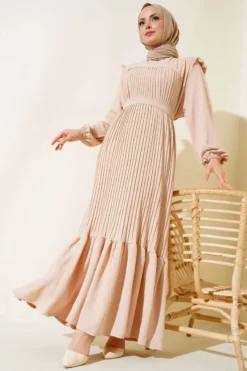 Belted Pleated Princess Dress Stone