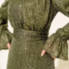 Belted Sequin Detail Evening Dress Khaki wholesale dress view 4 - Hicabistan Turkey factory