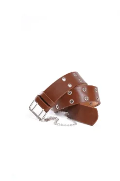 Eyelet Pattern Chain Belt Tan