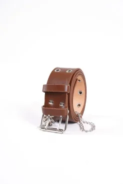Alternative view of Eyelet Pattern Chain Belt Tan