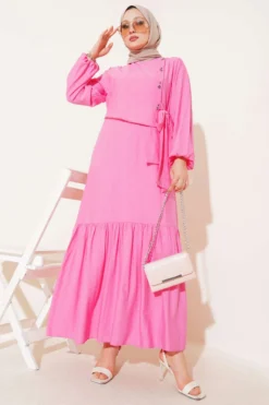 Alternative Ansicht von Button Detail Tie Dress Pink
