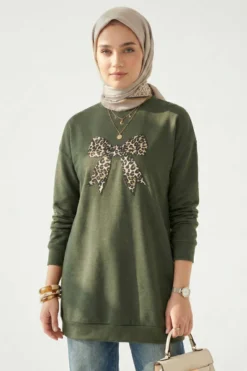 Ribbon Print Tunic Khaki