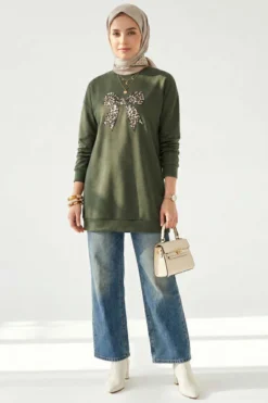 Vista alternativa di Ribbon Print Tunic Khaki