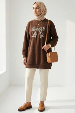 Vista alternativa di Ribbon Print Tunic Brown