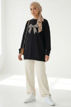 Vista alternativa di Ribbon Print Tunic Black