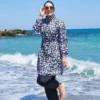 Leopard High-Waisted Modest Swimsuit Black
