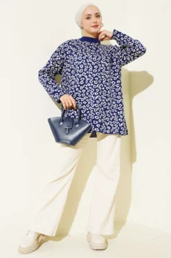 Vista alternativa di Leopard Print Knit Tunic Navy Blue