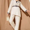 Leopard Detail Belted Two-Piece Set Beige al por mayor clothing set view 2 - Hicabistan fábrica Turquía