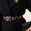Leopard Detail Belted Two-Piece Set Black en gros clothing set view 4 - Hicabistan usine Turquie